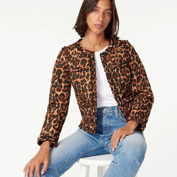 J. Crew Quilted Lady Jacket In Leopard With Primaloft® in Brown NWT Sz 8 - Picture 4 of 15